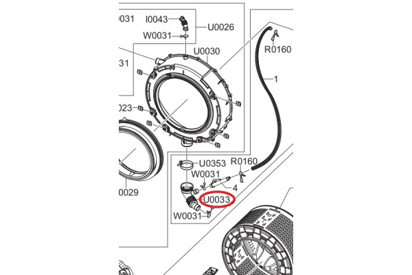 Belső cső (üst-szivattyú között) (eredeti) SAMSUNG WF8508, WF0702NCEXEH Mosógép alkatrész-2